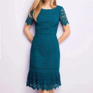 NWT TALBOTS Crochet Lace Overlay Shift Dress Plus Size 16 Petite Teal Green NEW